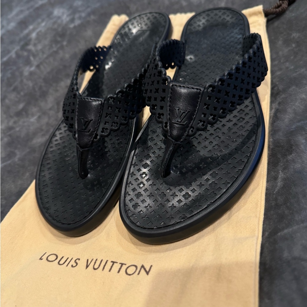 Louis Vuitton Black Tattoo Rubber Flip Flops